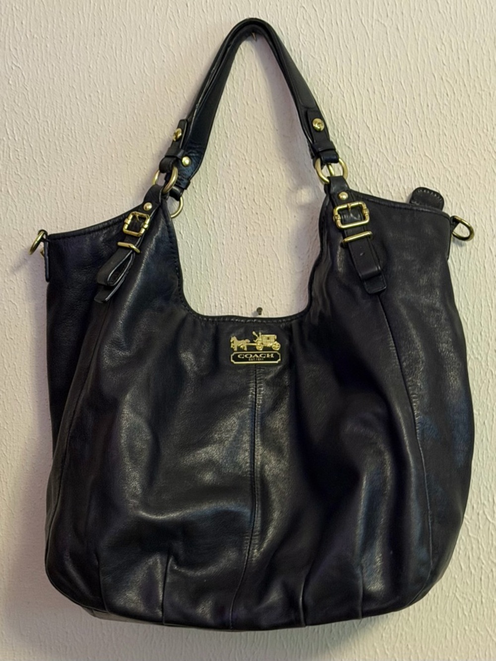 Coach Madison 18612 Black Leather Hobo Shoulder Bag with Gold Accents